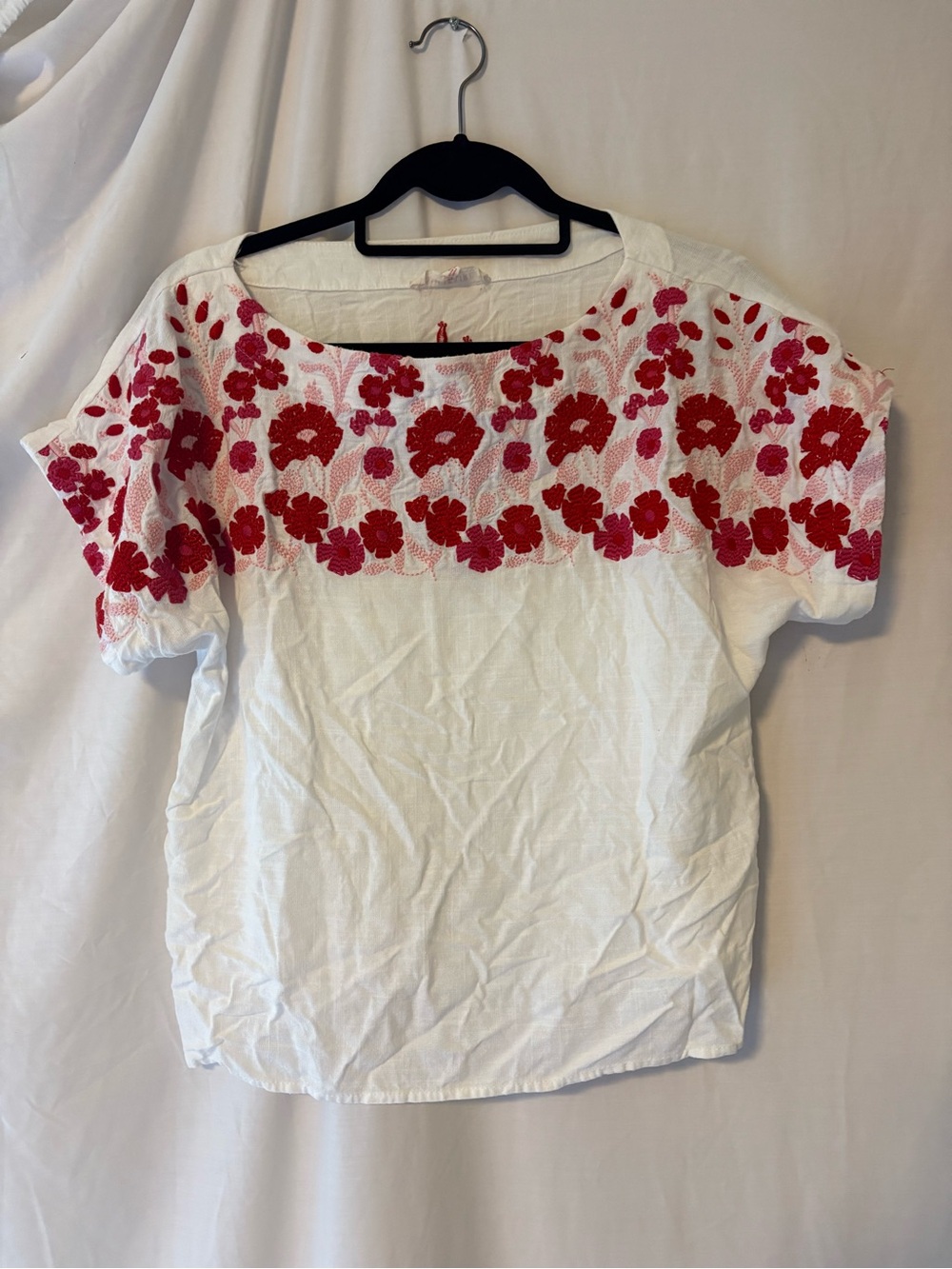 Solitaire White Blouse with Red Floral Embroidery